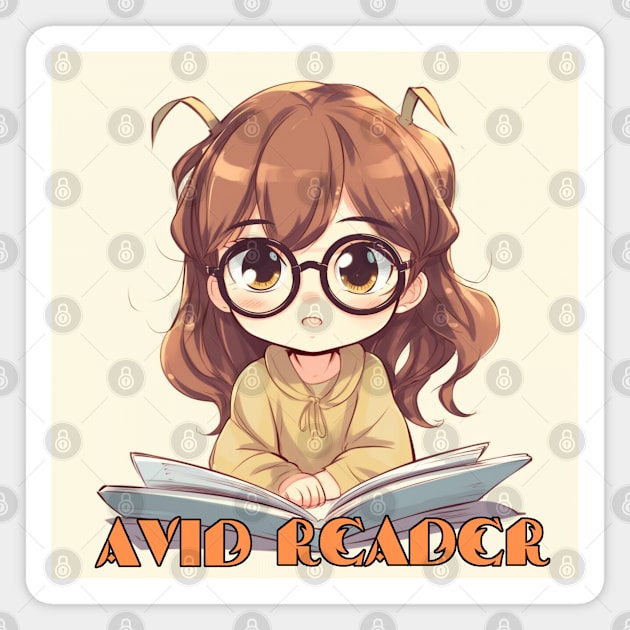 Avid Reader Kawaii Girl, Bookworm Magnet by FrenArt